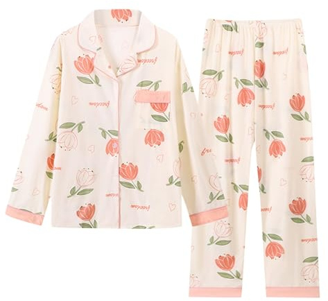 Kiduoua Pigiama Donna Pile Abbigliamento da Casa XXL Pigiama Peloso Cotone con Bottoni Pile Pesante Caldo Invernale Due Pezzi Tuta Pigiami Flanella Felpato Taglie Forti