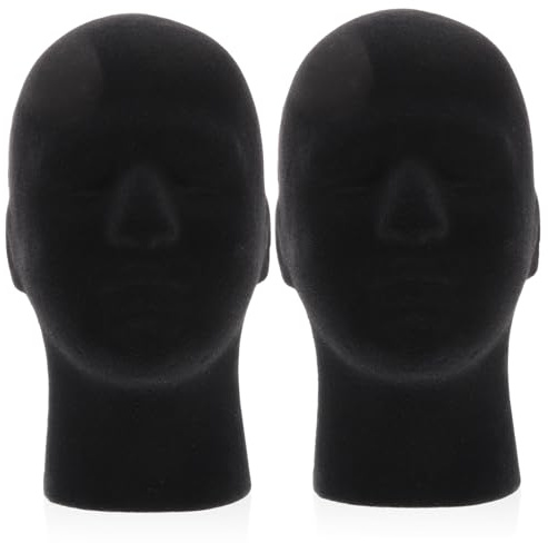 Gatuida 2 Pezzi Testa Manichino in Schiuma Uomo per Esposizione Parrucche e Cappelli Nero Superficie Liscia e Materiale Pe Leggero per Asciugatura e Trasporto