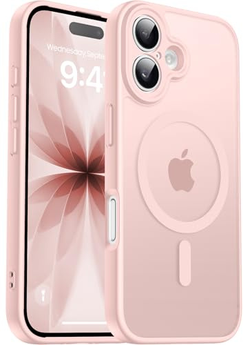 Natiiozie Coque Magnétique pour iPhone 17 6,3 Pouces Compatible avec MagSafe, Complète de l'appareil Photo Protection, Coque Mat Translucide Étui Housse Antichoc, Rose
