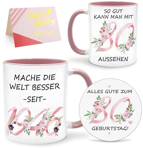 Geschenke zum 80. Geburtstag für Frauen, 1946 Tasse, Untersetzer für Frauen | Lustige Geschenke für Freundin Mutter Gattin Schwestern Freunde Kolleginnen, 80 Geburtstag Frau Deko