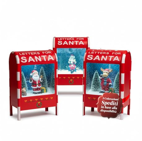 Avilia Buzón de Navidad de 40 cm con Luces LED, Nieve en Movimiento y música, decoración de Metal con Papá Noel, Uso con Pilas AAA, Efecto escenográfico para Adornos navideños