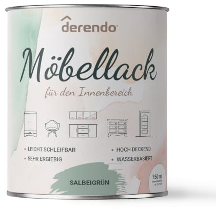 derendo Möbellack ohne Schleifen Salbeigrün matt Holzlack für Innen 0,75l | Hochdeckend, Holzfarbe innen, Kreidefarbe für Möbel, Türen & Fronten, Strapazierfähiger Holzlack matt