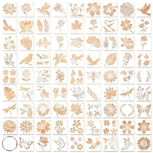 80 Stück Pflanzen Tiere Schablonen Textilgestaltung Wiederverwendbare Malschablonen Kinder Buchstaben Schablone für DIY, Scrapbooking, Möbel Deko Geschenkkarten 7.6x7.6cm