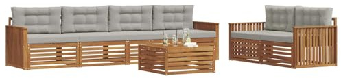 vidaXL Outdoor-Sofagarnitur mit Kissen 7 pcs Natürlich und Hellgrau, Garten-Sofa, modernes Ecksofa, langlebiger Lounge, Terrasse, Bequeme Sitzgruppe für Entspannung