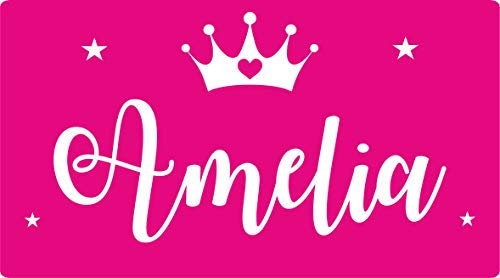FSSS Ltd ENGRAVED NUMBER PLATE NAME WITH CROWN & STARS FOR PUSH ALONG CAR RIDE ON TOY GIFT (PINK)