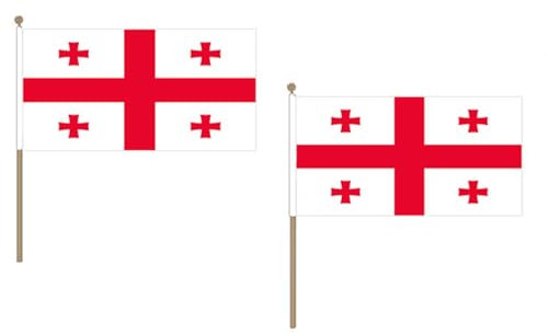 AZ FLAG STOCKFLAGGE GEORGIEN 45x30cm mit holzmast - 10 stück GEORGISCHE STOCKFAHNE 30 x 45 cm - flaggen