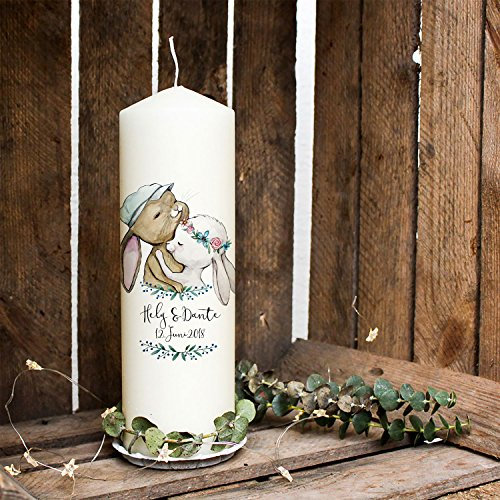 Hochzeitskerze Hasenpärchen Kerze zur Hochzeit Trauung Traukerze mit Hasen Häschen Wunschnamen & Datum wk51 ilka parey wandtattoo-welt®