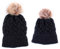 2PCS Mutter & Baby Strickmütze Winterwärmer Familie Häkelarbeithut Wollmütze Beanie Ski Hüte&Mützen (Schwarz)