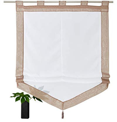 SIMPVALE Tenda a Pacchetto Finestre, Cachi 45 x 140 cm Tende Romana, Tende per Interni in Voile Trasparente con Decorazione con Nappe per Cucina, Bagno, Balcone