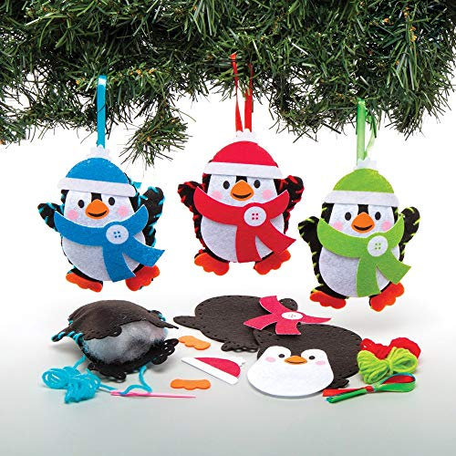 Baker Ross AT238 Weihnachtskugeln Anhänger Nähset Pinguin (3 Stück) Basteln Kinder zu Weihnachten