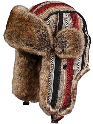 Cozomiz Wintermütze Warme Fliegermütze with Ohrenschützer für Herren Damen Fellmütze Kunstfell Russenmütze Pilotenmütze Hut Trappermütze Uschanka Streifen Rot Medium
