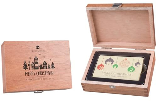 CHOCOLISSIMO - Cadeau Chocolat - Barre Chocolatée en Chocolat Blanc en Forme de Carte de Visite, dans un Coffret en Bois - Cadeau Noël - Femme, Homme - Merry Business Deluxe Card