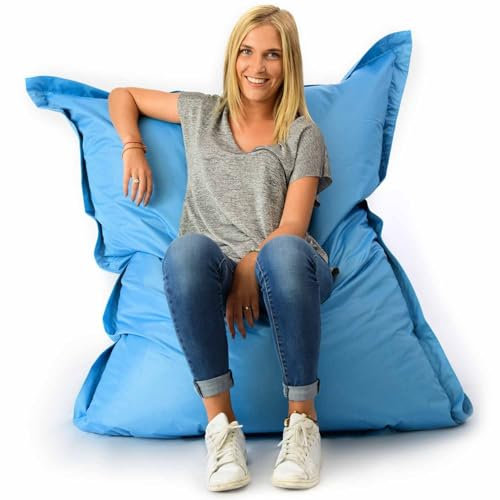 LIVEDECO - Pouf Géant XL 160 x120 cm Intérieur et Extérieur, Déhoussable, Salon, Jardin, Bleu Ciel BiG52