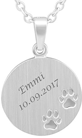 Hanessa 925 Sterling Silber Kette mit Gravur 42 + 3 cm mit Anhänger Pfoten rund in silber - Personalisierte Halskette Damen Silberkette Schmuck - Geschenke personalisiert