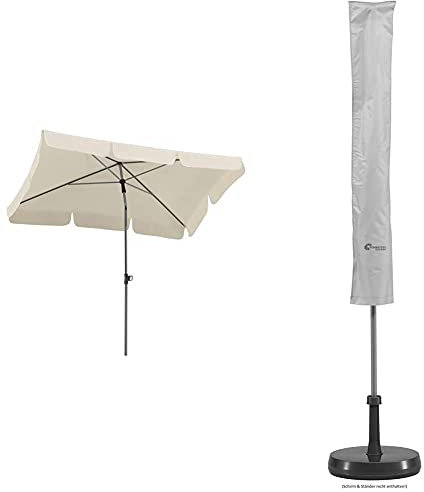 Schneider Sonnenschirm Locarno, natur, 180x120 cm rechteckig, Gestell Stahl, Bespannung Polyester, 2.3 kg & Schutzhülle für Sonnenschirm, silbergrau, bis ca. 200 cm Ø