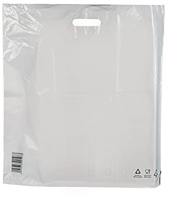 1.000 Stück umweltbewusste Plastiktüten 55 x 60 + 5 weiss COEX LDPE 50my | 80% Recycling-Granulat | Einkaufstüte mit verstärktem Griffloch | HUTNER