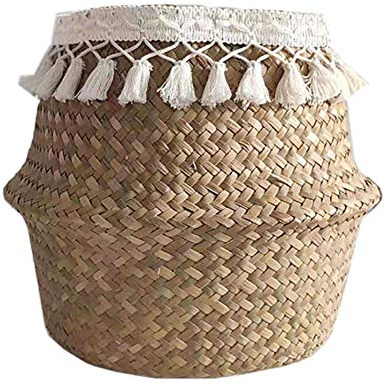 Giftik Plant Basket, Seagrass Woven Baskets Indoor Outdoor, Home Decor Planter Pot Storage Laundry Picnic Grocery Straw Beach Bag (S)