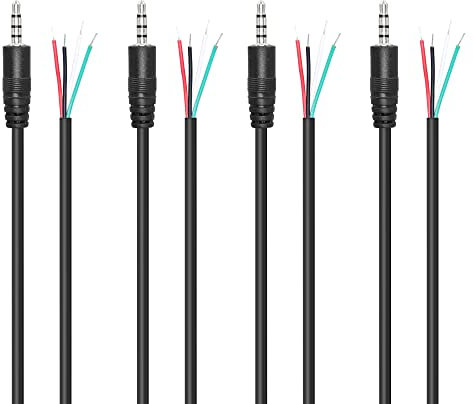 RIIEYOCA Reemplazo de enchufe macho de 3,5 mm a cable desnudo, cable de audio estéreo de 4 polos TRRS de 1/8 para cable de reparación de micrófono de auriculares, 1M (4 piezas)