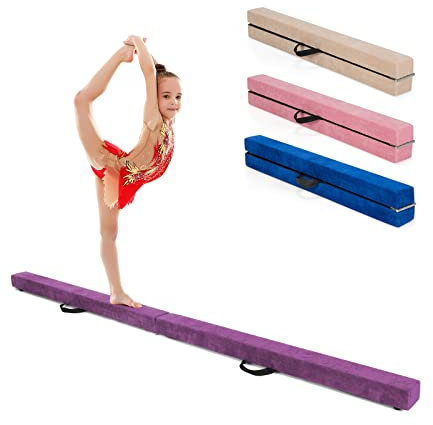 COSTWAY 210 cm Schwebebalken, Gymnastikbalken klappbar, Balance Beam bis 70 kg belastbar, tragbarer Balken mit Tragegriffen, Gymnastik Balance Balken für Zuhause Turnen (Lila)