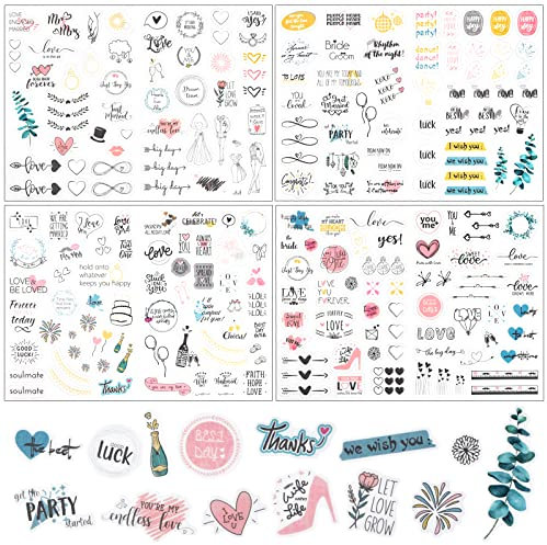 Pinsheng 4 Bögen Sticker Hochzeit Gästebuch, 230 Motive Vintage Hochzeit Aufkleber Sticker Hochzeit Wunderschöne Hochzeitssticker für Hochzeit Deko Gästebuch Fotoalben Hochzeitsdeko