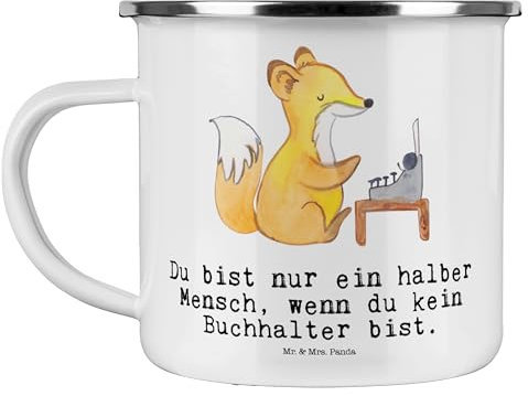Mr. & Mrs. Panda Camping Emaille Tasse Buchhalter Herz - Geschenk, Blechtasse, Kollege, workaholic, Danke, Campingtasse, Emaille Tasse Camping,