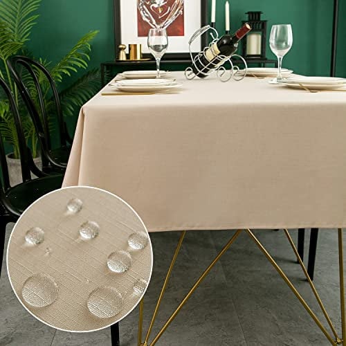 Yeahshion Nappe Rectangulaire Anti-Tache Beige 140x240cm, Nappe Imperméable Effet Lin Polyester pour Table, Salle à Manger, Restaurant Protection (Beige, 140x240cm)