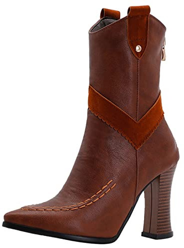 Stivaletti da Donna con Tacco Largo, Stivali da Vestito Classico Zip Stivali Corti Tacco Alto Appuntito con Laccio, 496Asf Lise Numero 33 EU