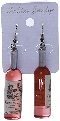 Boucles d'oreilles intéressantes en forme de bouteille de vin avec crochets d'oreilles amusants, taille M, autres pierres précieuses, Medium, Autres pierres précieuses