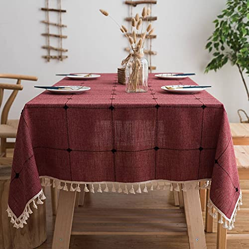 Mantel De Lino De Algodón Rectángulo Clásico A Cuadros A Prueba De Polvo Con Borla Cubierta De Mesa for Interiores Y Exteriores Hogar Cocina-rojo-100X160cm ( Color : Red , Size : 140X220cm(55X86in) )