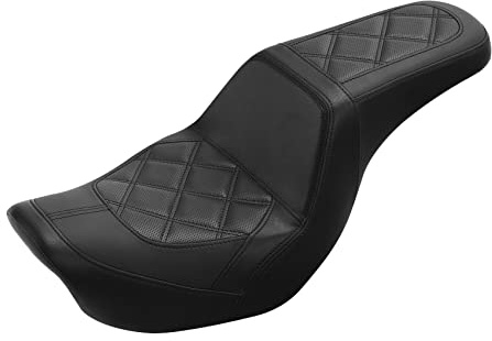 Black Microfiber Leather Driver Rider Passenger Seat Fit for 2006-2017 Harley Dyna Super Glide Street Bob Wide Glide Fat Bob Low Rider Switchback