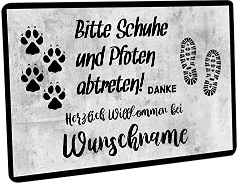 Crealuxe Personalisierbare Fußmatte - Bitte Schuhe und Pfoten abtreten (Hell) - Türmatte mit Wunschtext, Name oder Motiv – rutschfest – 60x40 cm – Türvorleger für Innen & Außen – Einzug, Hausflur