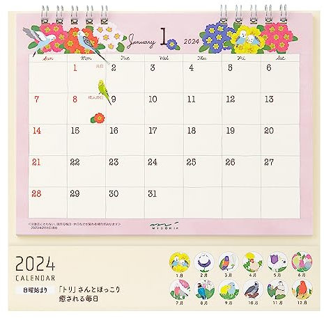 Midori 31273006 Kalender 2024 Tabletop M Country Time Blumenmuster (Tri-Print)