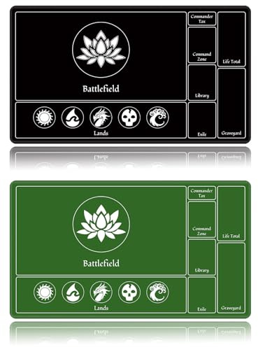 EDGFRTOIO Card Playmat Stitched with Magic Zones, Game Mats Tabletop 24x14 inch for MTG/TCG Card Battles Commander Deck Gaming Desk Mat Duel Mat Card Gameplay Mats for Beginner (Black, Green, 2 Pack)
