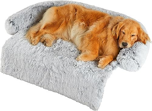 iyoimono Hundebett Grosse Hunde, 105x95x15cm Abnehmbarem Waschbar Hundekorb rutschfest Hundebett beruhigend Hundekissen kuschelig rechteckig Plüsch Hundesofa für große Hunde Winter, Hellgrau