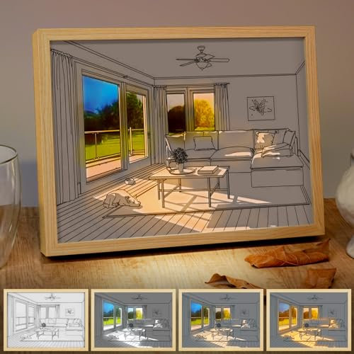 URAQT LED Leuchtender Bilderrahmen, 3 Farben Einstellbares LED Malerei Wandkunst Nachtlichter Rahmen Lichtmalerei Dekoration Kreatives Schattengemälde Einstellbares Lichtgemälde 31.5x23x4.5cm