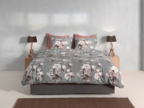 Zo!Home Flanell Bettwäsche 135x200 cm Ella Grey Rosen Blumen weiß grau Taupe
