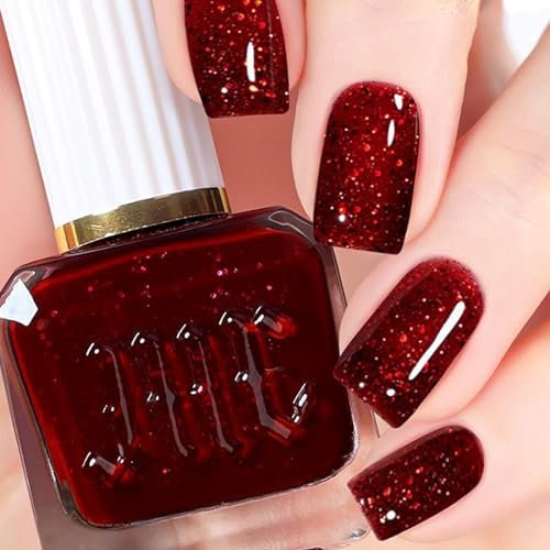 Burgundy Red Glitter Varnish - Quick Dry, Long Lasting Nail Polish for Women Girls DIY Nail Art