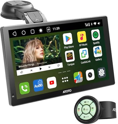 ATOTO P9 7-Zoll-Android-Autoradio mit QLED-Display, Unterstützt Kabelloses CarPlay & Android Auto, 2+32GB, GPS, Dual-Bluetooth, WiFi, USB & Bluetooth-Internetfreigabe,Auto-Dimming, P907SD