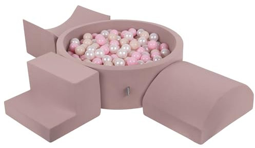 KiddyMoon Parque Infantil De Espuma con Rodondo Piscina De Bolas Piscina (200 Bolas) + Version 6 para Niños, Brecina: Beige Pastel/Rosa Claro/Perla