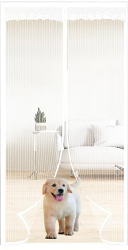 HILPATY Magnetic Screen Door Hand Free Reinforced Polyester Anti Mosquito Mesh Fly Curtain Nets, Patio Insect Door Screen, Pets Access Friendly (White, 90 x 210 cm)