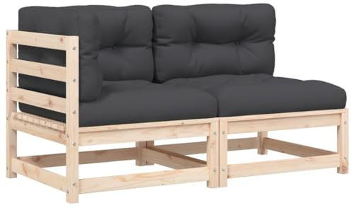 vidaXL Gartensofa 2-Sitzer, Modular Sofa mit Kissen, Gartensessel Ecksofa mit Latten-Design, Relaxsessel Lounge Sessel Gartenmöbel, Massivholz Kiefer