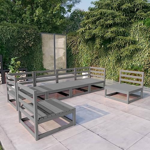KTHLBRH Outdoor Lounge Garten möbel draußen Balkon Tisch und stühle 6-TLG. Garten-Lounge-Set Grau Kiefer Massivholz
