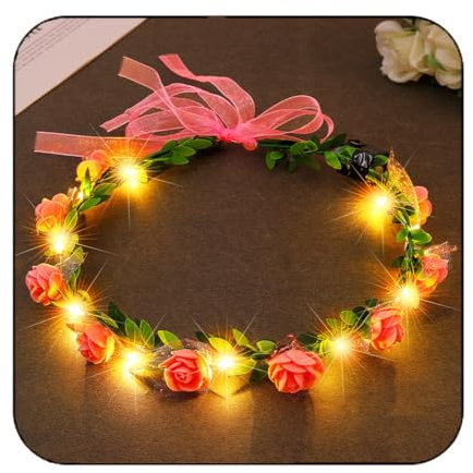 Fashband LED-Blumenkrone, Stirnbänder, beleuchteter Blumenkranz, Krone, Festival, Kopfschmuck, Halloween, Party, Kopfschmuck für Frauen (Rosa)