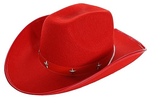 LOVETRENDS Red Star-Studded Fashion Cowgirl Hat - Black Felt Cowgirl Hat with Star-Studded Band - Perfect for Women and Mens Fashion