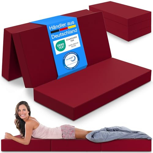 ELONEO Klappmatratze, Gästematratze, 3-teilige Faltmatratze, Schaumstoff extra dick (15cm), waschbar, Bandscheibenwürfel, klappbar, Faltbare Matratze, Erwachsene (Rot, 120 x 195 x 15 cm)