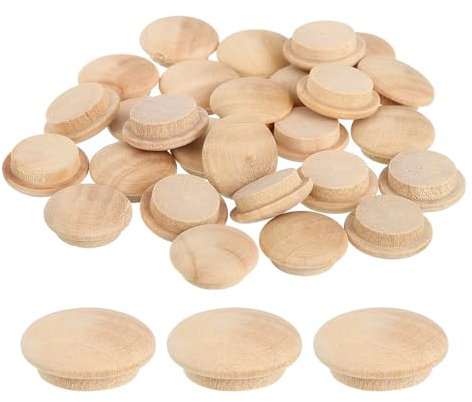 QUARKZMAN 40Pcs Bouchons à Bouton en Bois, 15mm/0,59 Bouchon de Trou de Vis en Bois Dur, Capuchons en Bois de Dôme, Bouchon en Bois pour Meubles, Travail du Bois, Artisanat (20mm x 15mm)