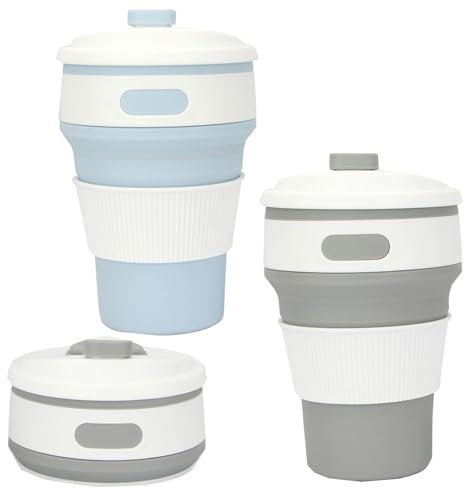 2 Pack Collapsible Cup,Travel Mugs For Hot Drinks,Reusable Travel Cup,Collapsible Coffee Cup With Lid,Collapsible Cups For Travel,Foldable Cup For Picnic,Hiking,Camping, Travel,Office(1Grey+1Blue)