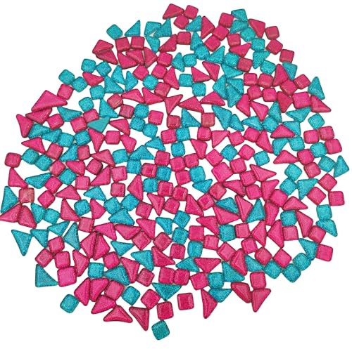 500 g zufällige unregelmäßige Glitzer-glänzende Glasmosaikfliesen zum Basteln, Großpackung, Glasmosaik-Stück-Set für Tassen, Bilderrahmen, Heimdekoration, DIY-Kunstprojekte (Mix Rose Red Blue)