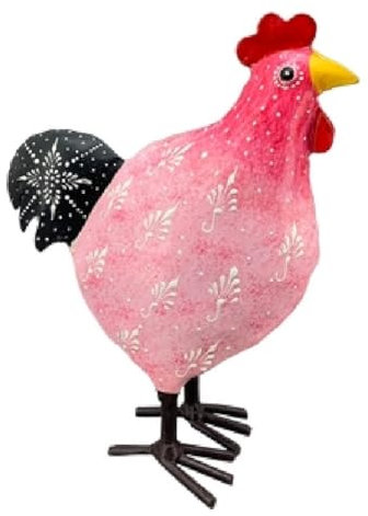 frühlingshaftes buntes Deko-Huhn Garten-Huhn Garten-Deko Metall bemalt rosa gelb grün orange (rosa)