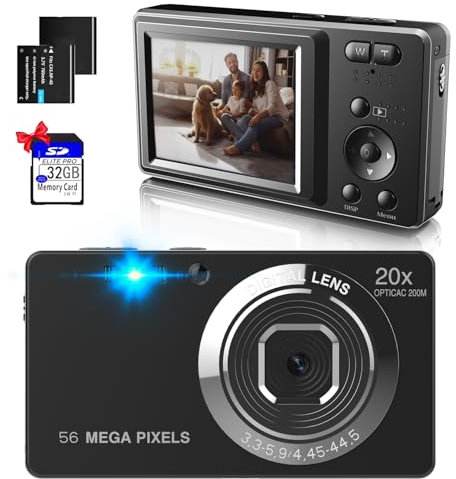 4K Digital Camera,Nolansend 4K 56MP Autofocus Vlogging Camera with 32G Memory Card 20X Digital Zoom,Powerful Cameras for Photography with 2 Batteries for Teens,Kids,Beginners